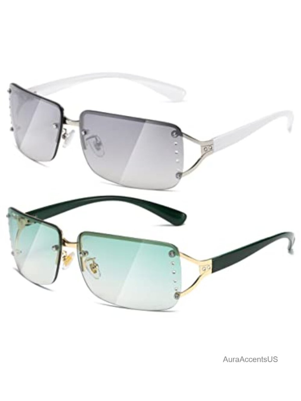 Rimless Rectangle Sunglasses UV400 Protection Lightweight Metal Plastic